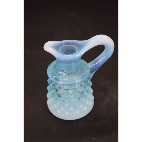 Fenton Blue Opalescent Hobnail Oil Cruet Mini Pitcher Clear No Stopper - Picture 4 of 9
